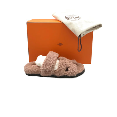 HERMES Chypre Shearling Rose Aube size 37 * store fresh *