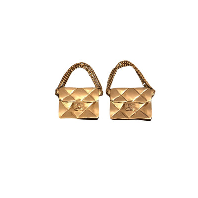 CHANEL Gold Quilted Flap Bag Clip On Earrings 02P