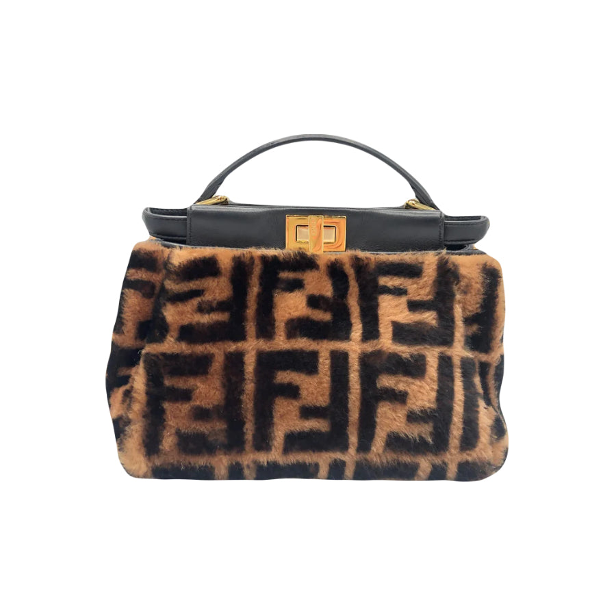 FENDI Mini Peekaboo Shearling FF Logo Handbag