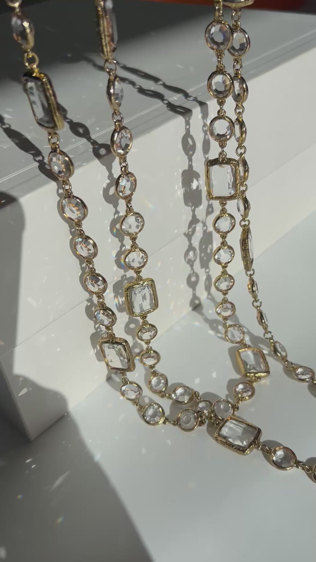 CHANEL Collector Rare Vintage Chiclet Clear Gripoix Glass Sautoir Necklace 1981