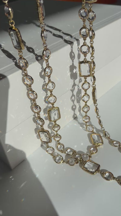 CHANEL Collector Rare Vintage Chiclet Clear Gripoix Glass Sautoir Necklace 1981