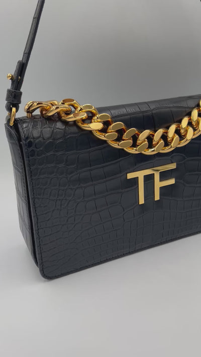 TOM FORD croc embossed handbag with gold chunky chain