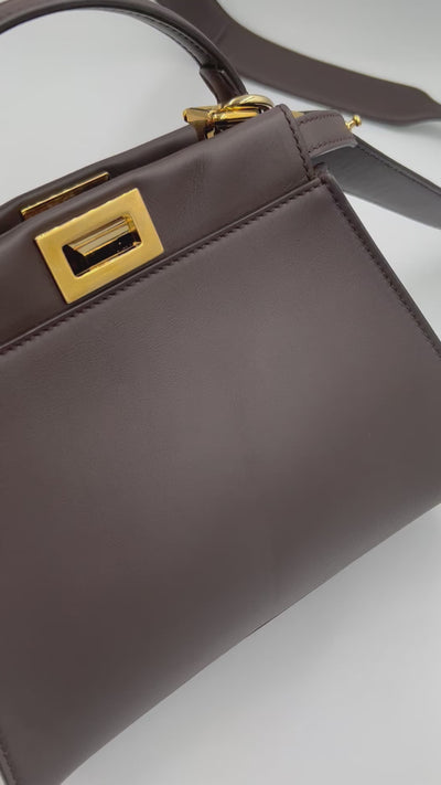 FENDI mini peekaboo dark brown with gold hardware and long strap