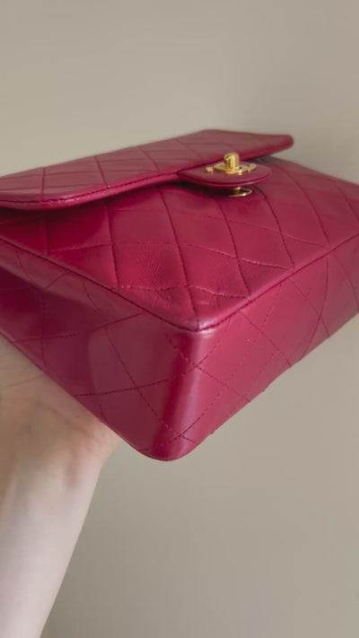 CHANEL vintage red leather handbag with 24ct gold plated hardware