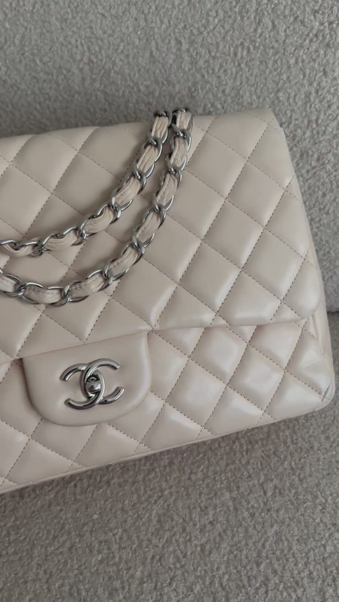 CHANEL Jumbo Single Flap Beige Clair Lambskin Leather Silver Hardware with box