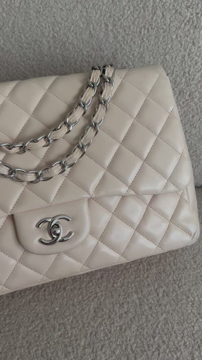 CHANEL Jumbo Single Flap Beige Clair Lambskin Leather Silver Hardware with box