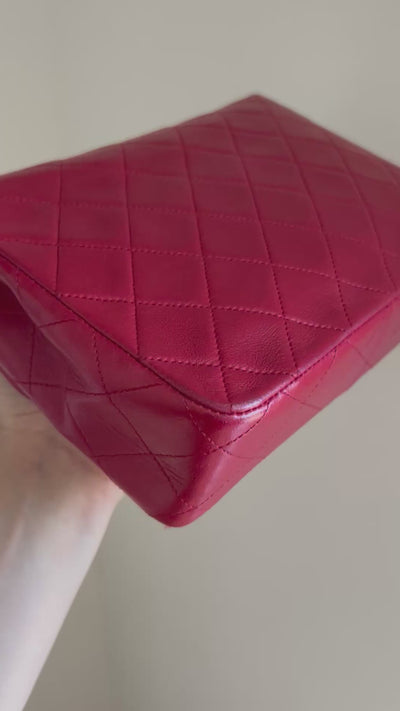 CHANEL vintage red leather handbag with 24ct gold plated hardware