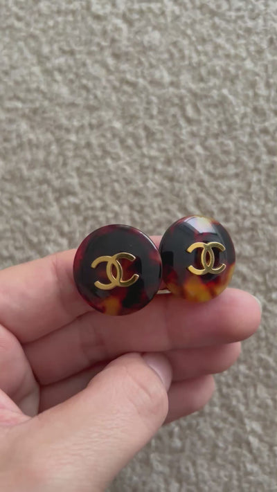 CHANEL Rare Vintage 1990's Tortoise Shell Clip On Earrings