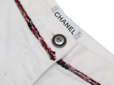 CHANEL white tweed-trimmed denim size 40