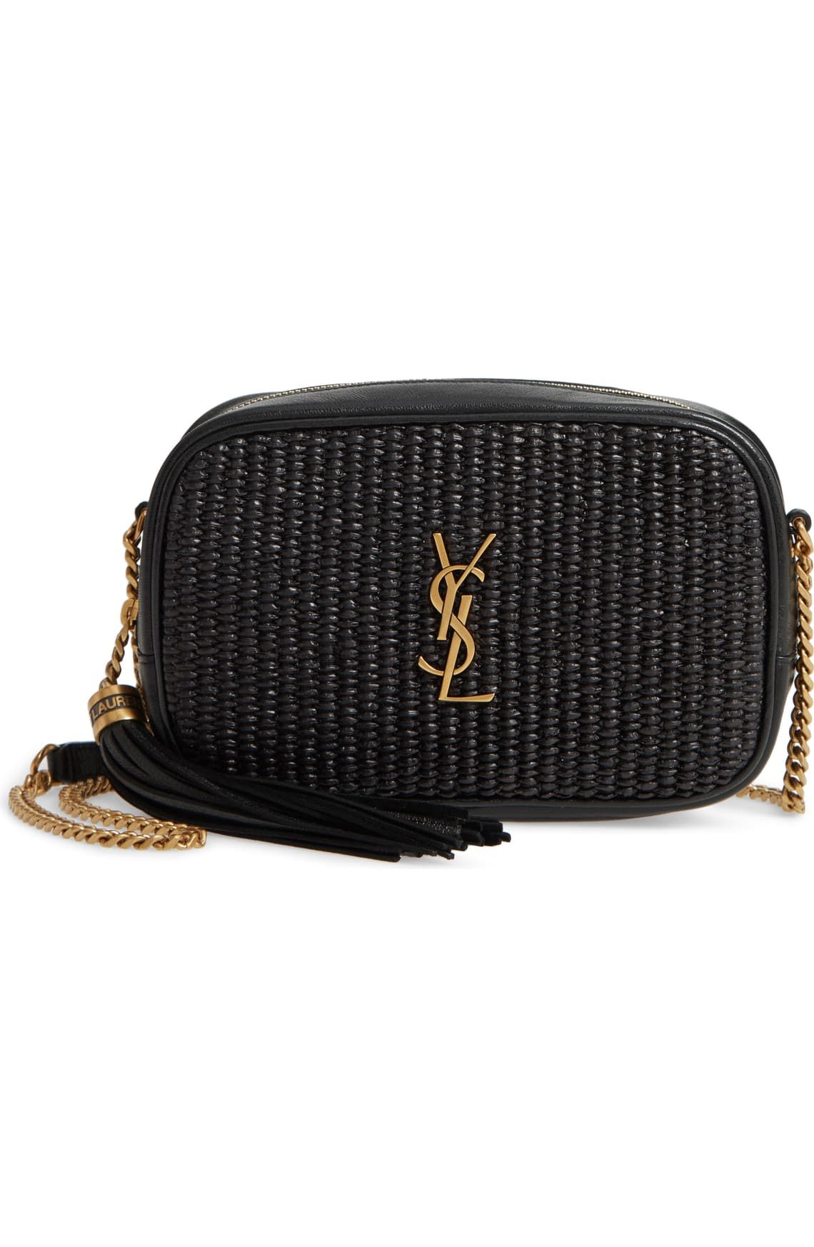 SAINT LAURENT raffia mini camera bag