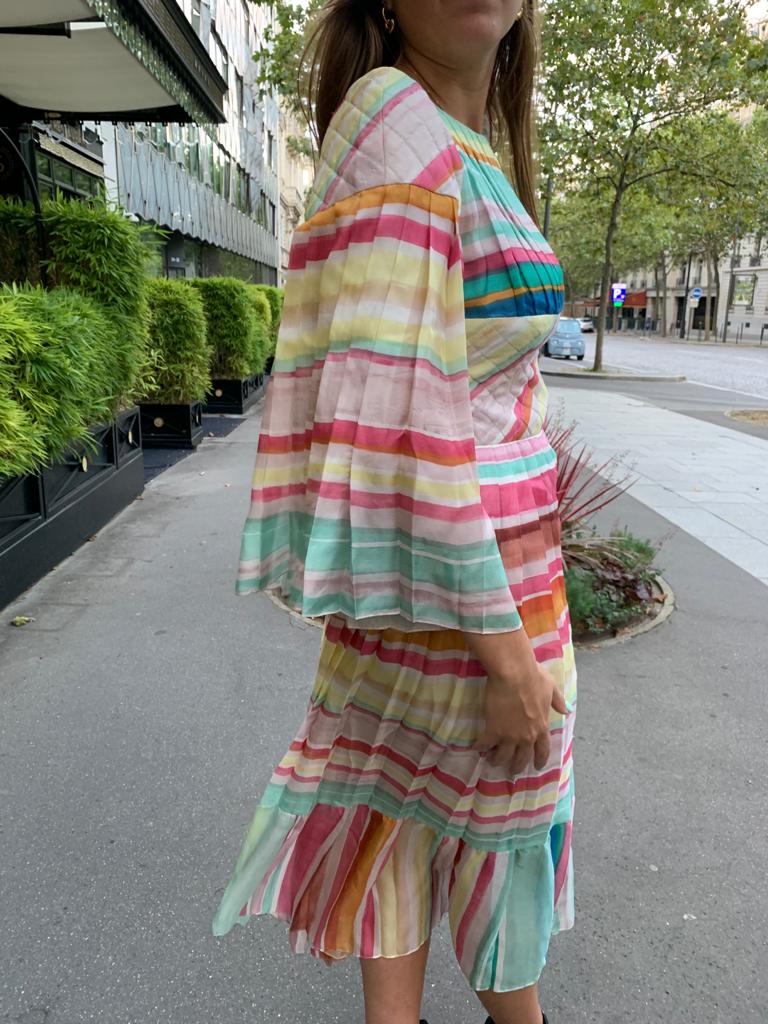 CHANEL Resort 2017 Coco-Cuba runway rainbow maxi silk dress size 42