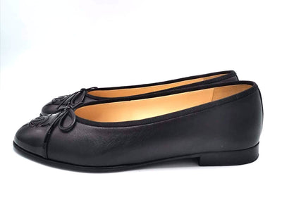 CHANEL black ballet flats size 37 with orignal box and dust bags RRP £610