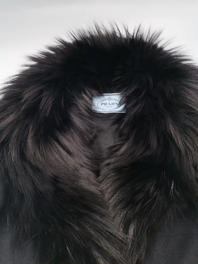 Prada black wool.coat with fur collar size 10uk