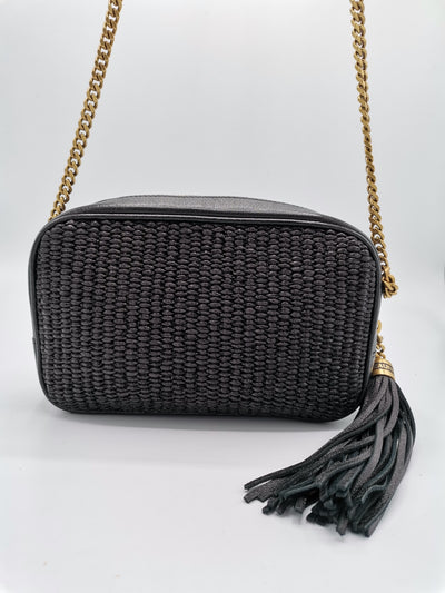 SAINT LAURENT raffia mini camera bag