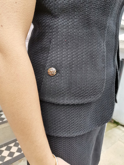 CHANEL vintage black suit top+skirt with gold buttons