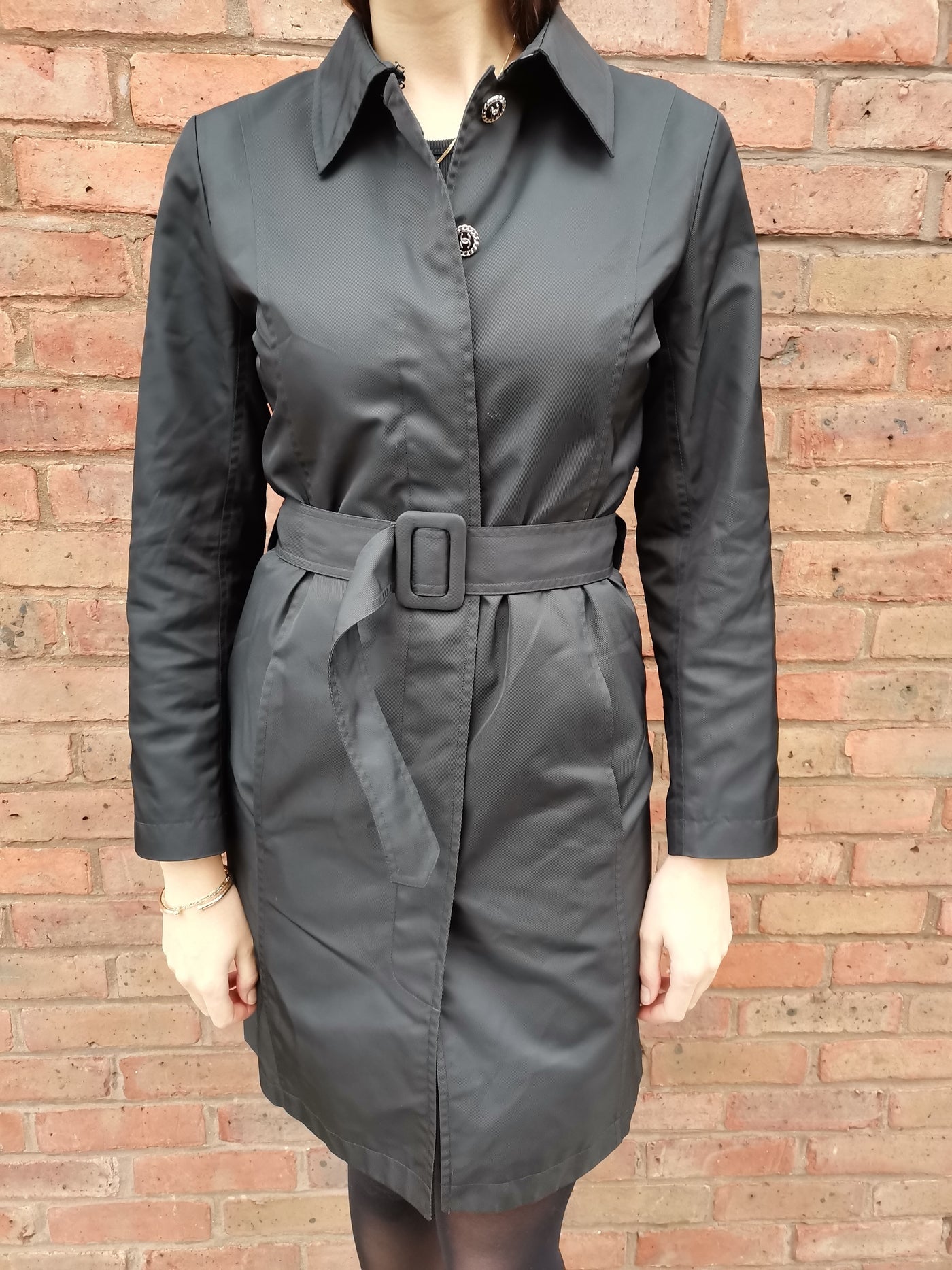 CHANEL vintage black trench with CC gold buttons