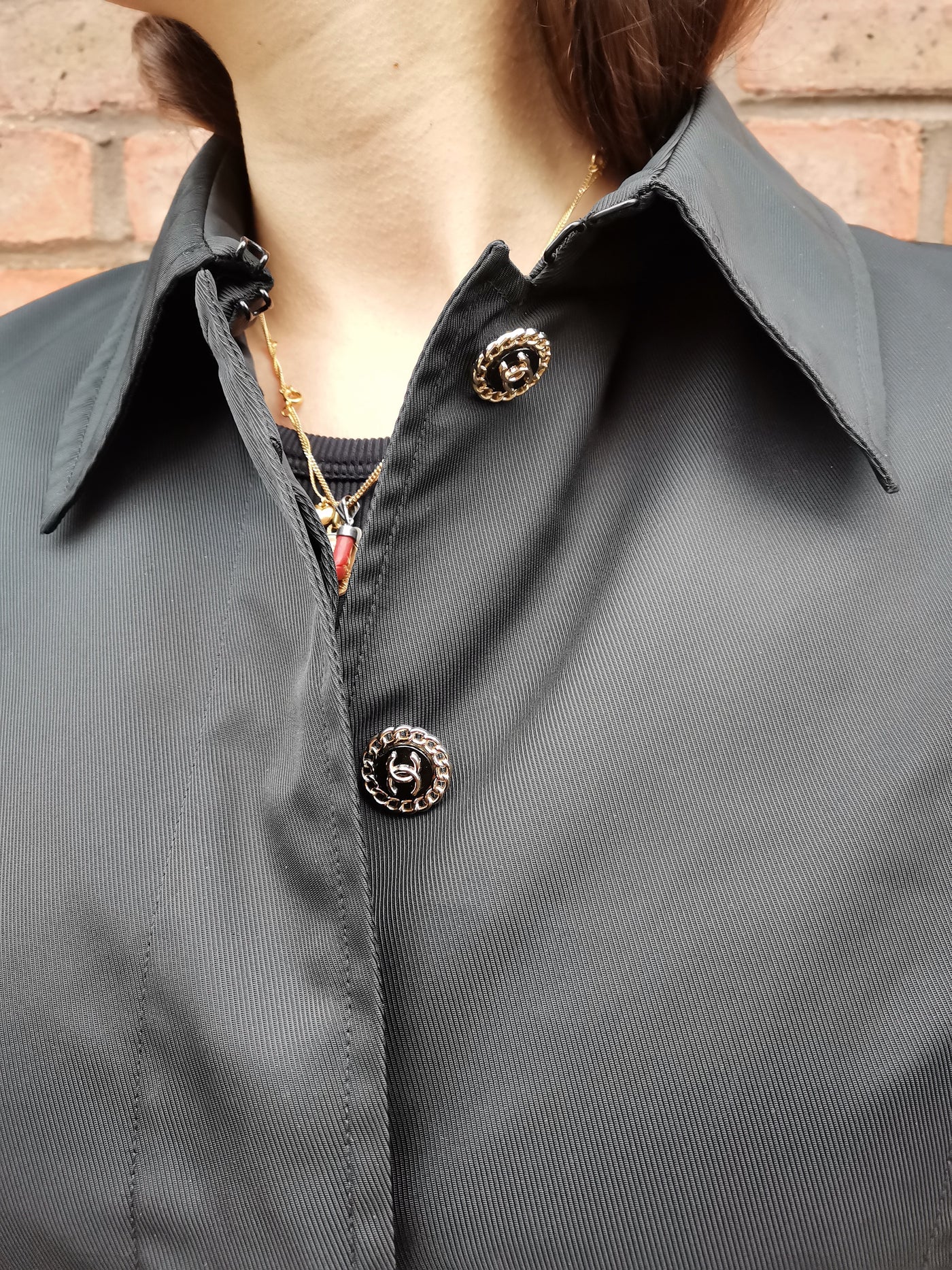 CHANEL vintage black trench with CC gold buttons