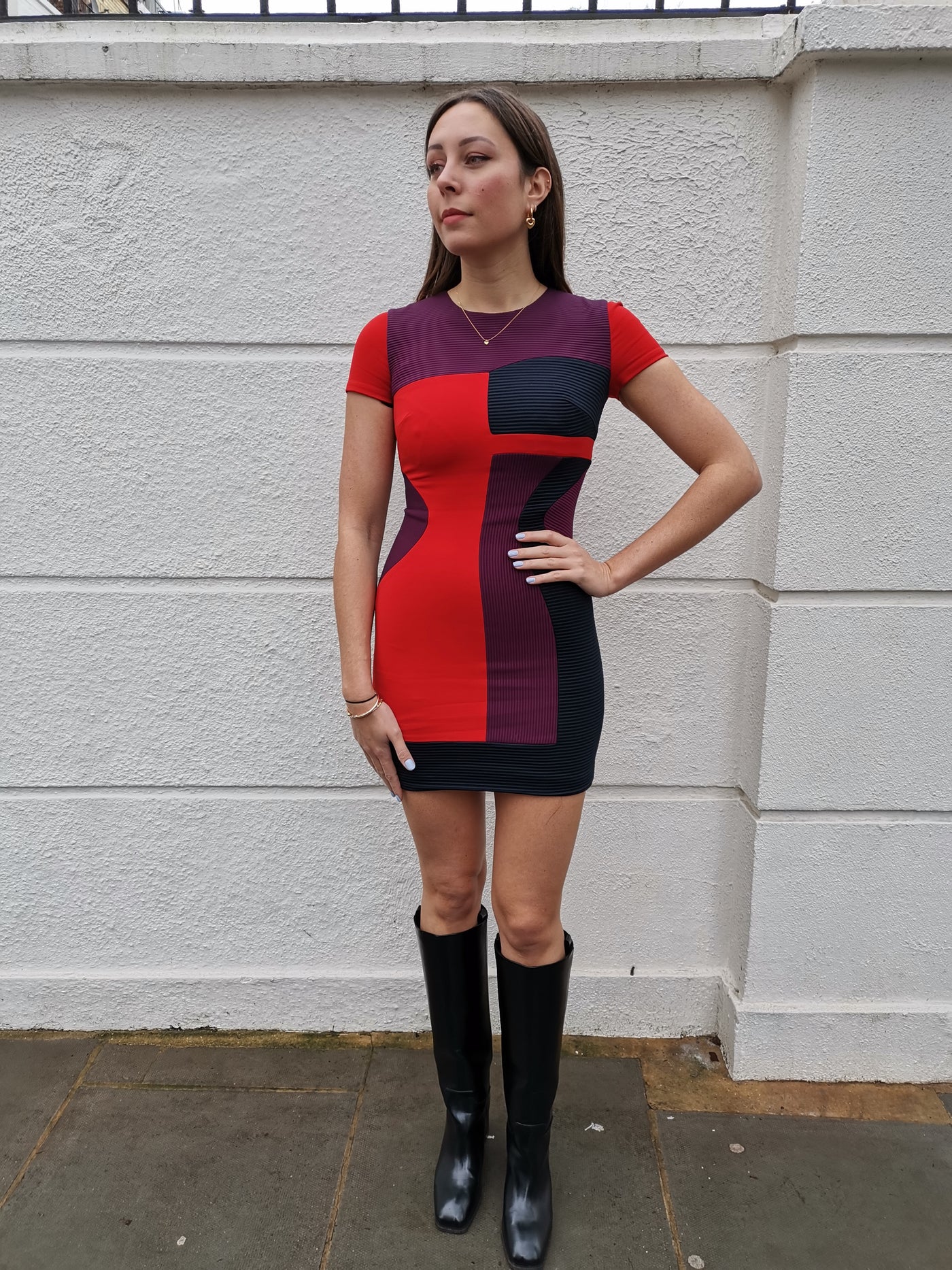 VERSACE red colour block dress size 36