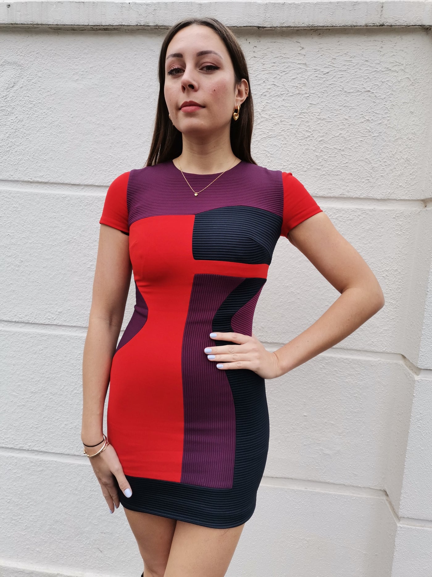 VERSACE red colour block dress size 36