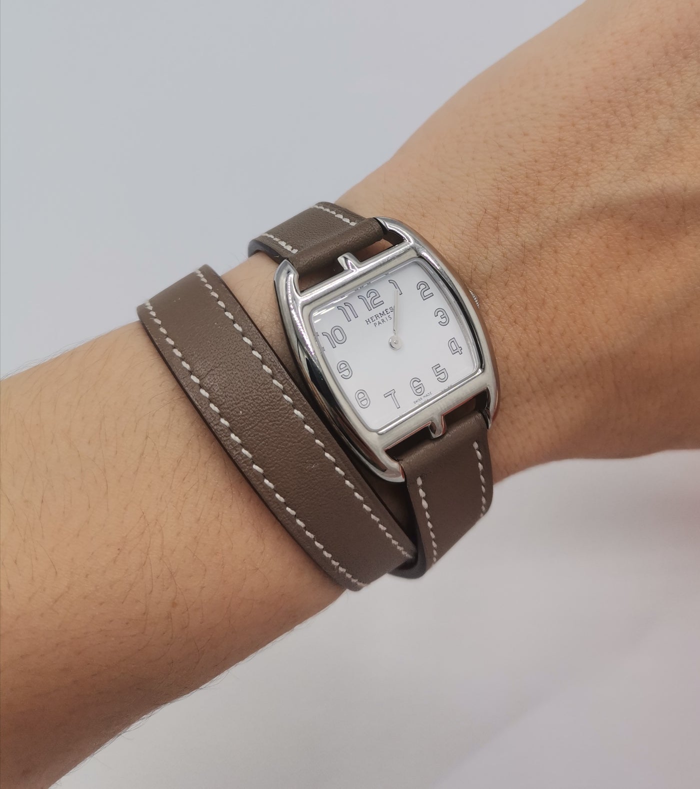 HERMES Cape Code watch étoupe with silver hardware