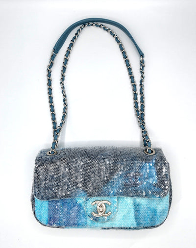 CHANEL waterfall blue sequin small flap bag