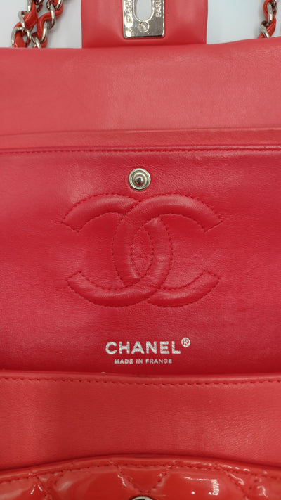 CHANEL classic medium flap dark pink with silver hardware