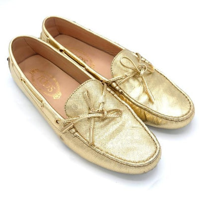 Tod's gold leafers size 39 with box RRP £360
