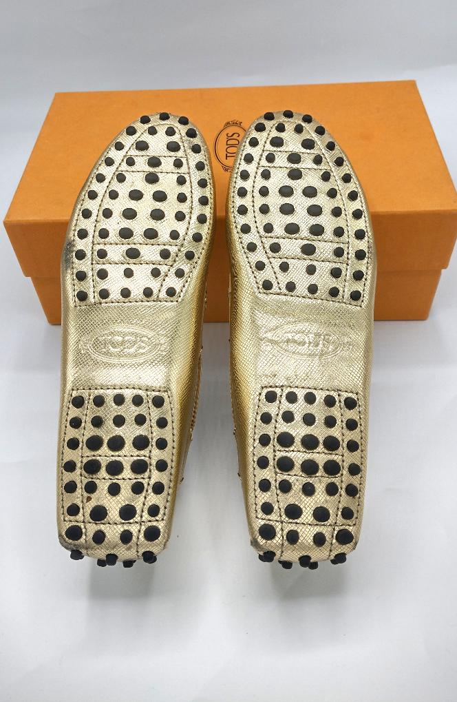 Tod's gold leafers size 39 with box RRP £360