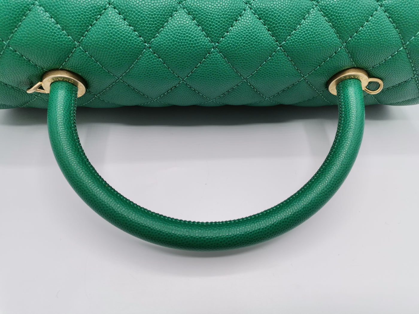 CHANEL coco handle green caviar leather bag with gold hardware