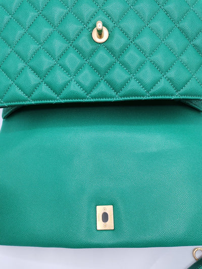 CHANEL coco handle green caviar leather bag with gold hardware