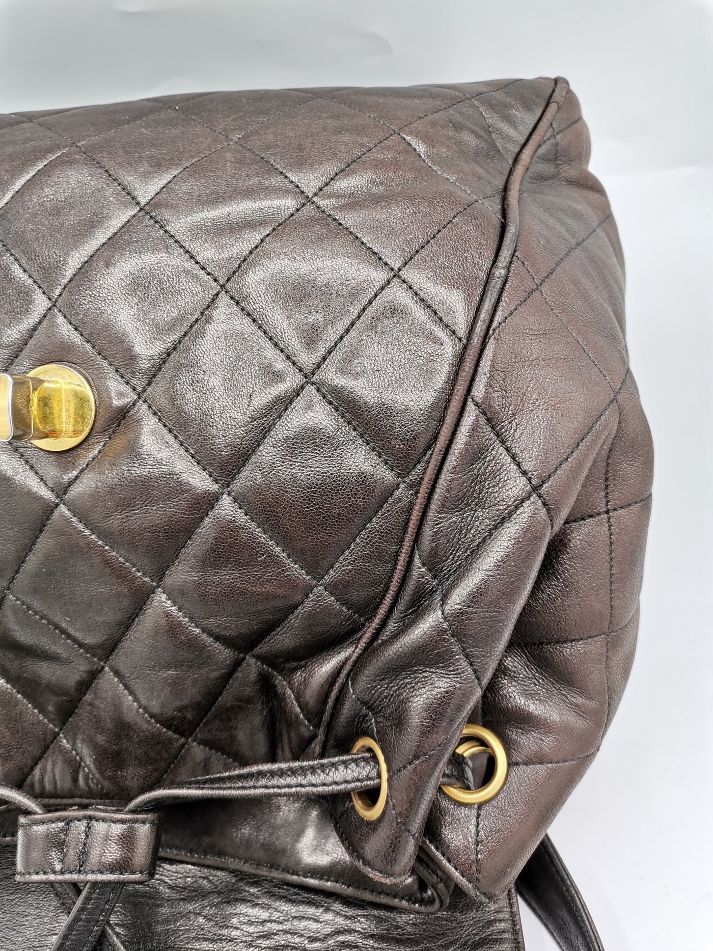 CHANEL rare vintage 1994-1996's brown backpack with gold hardware