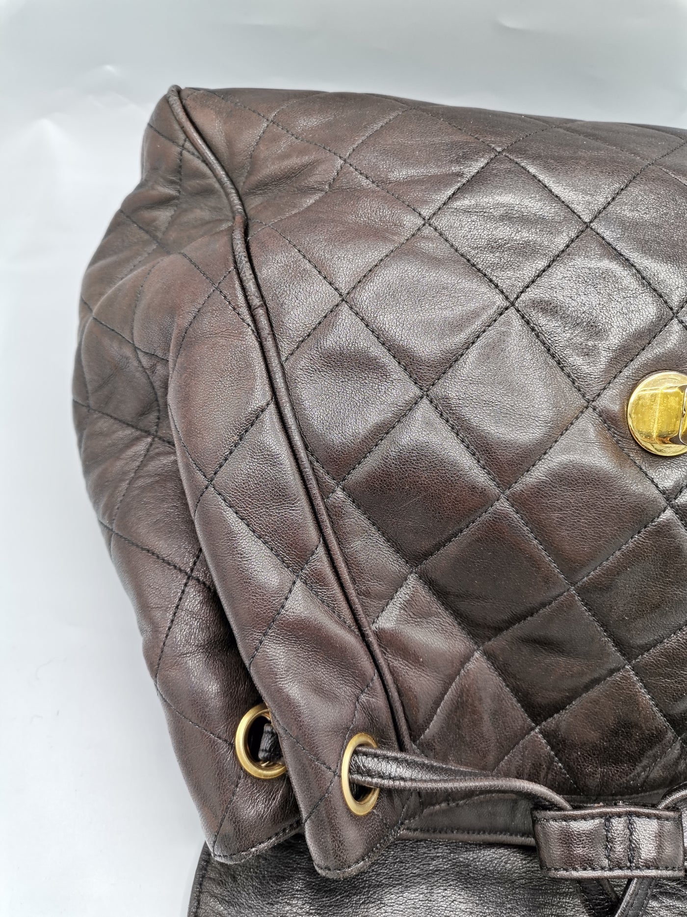 CHANEL rare vintage 1994-1996's brown backpack with gold hardware
