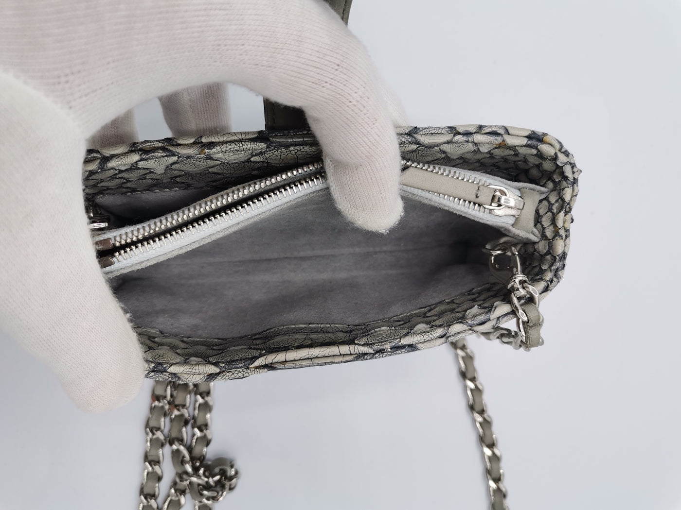 CHANEL Pouch On Chain Exotic Skin Python and silver hardware