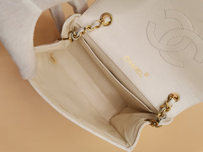 CHANEL Rare 1989 Mini Envelope Flap Bag White CC 24K GHW