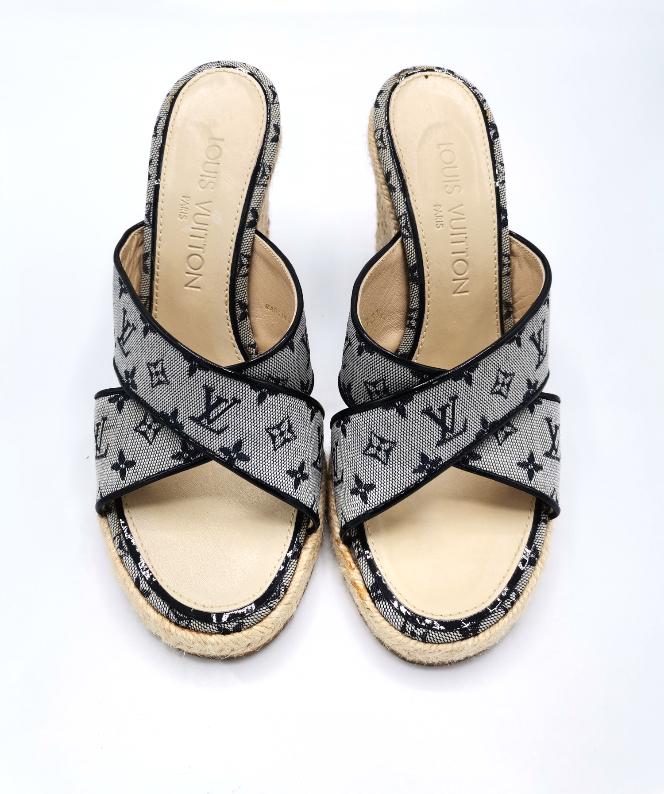 LOUIS VUITTON Monogram Mules Wedges size 36.5 with box