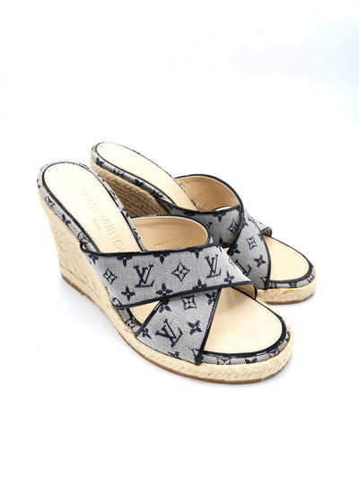 LOUIS VUITTON Monogram Mules Wedges size 36.5 with box