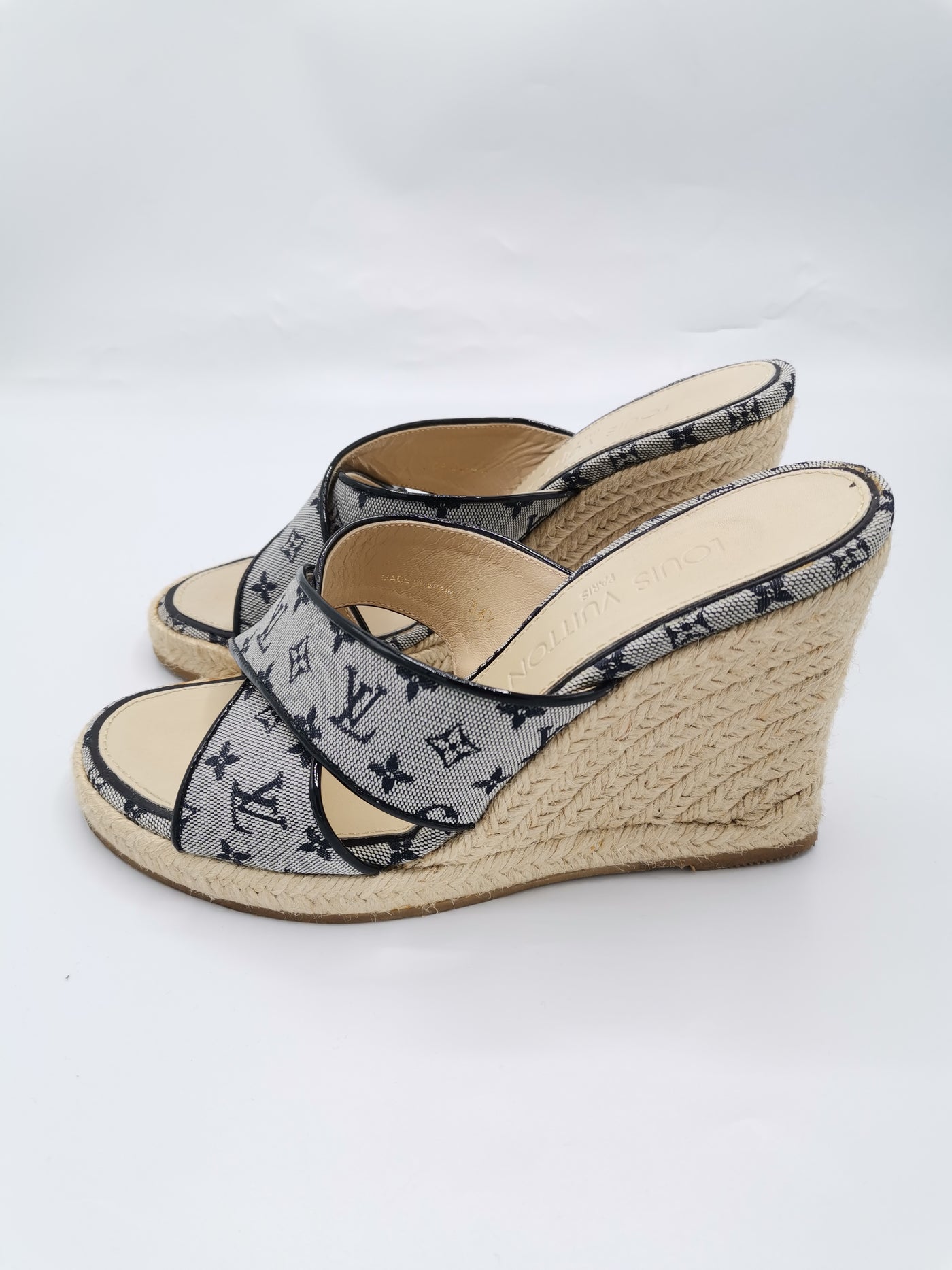 LOUIS VUITTON Monogram Mules Wedges size 36.5 with box