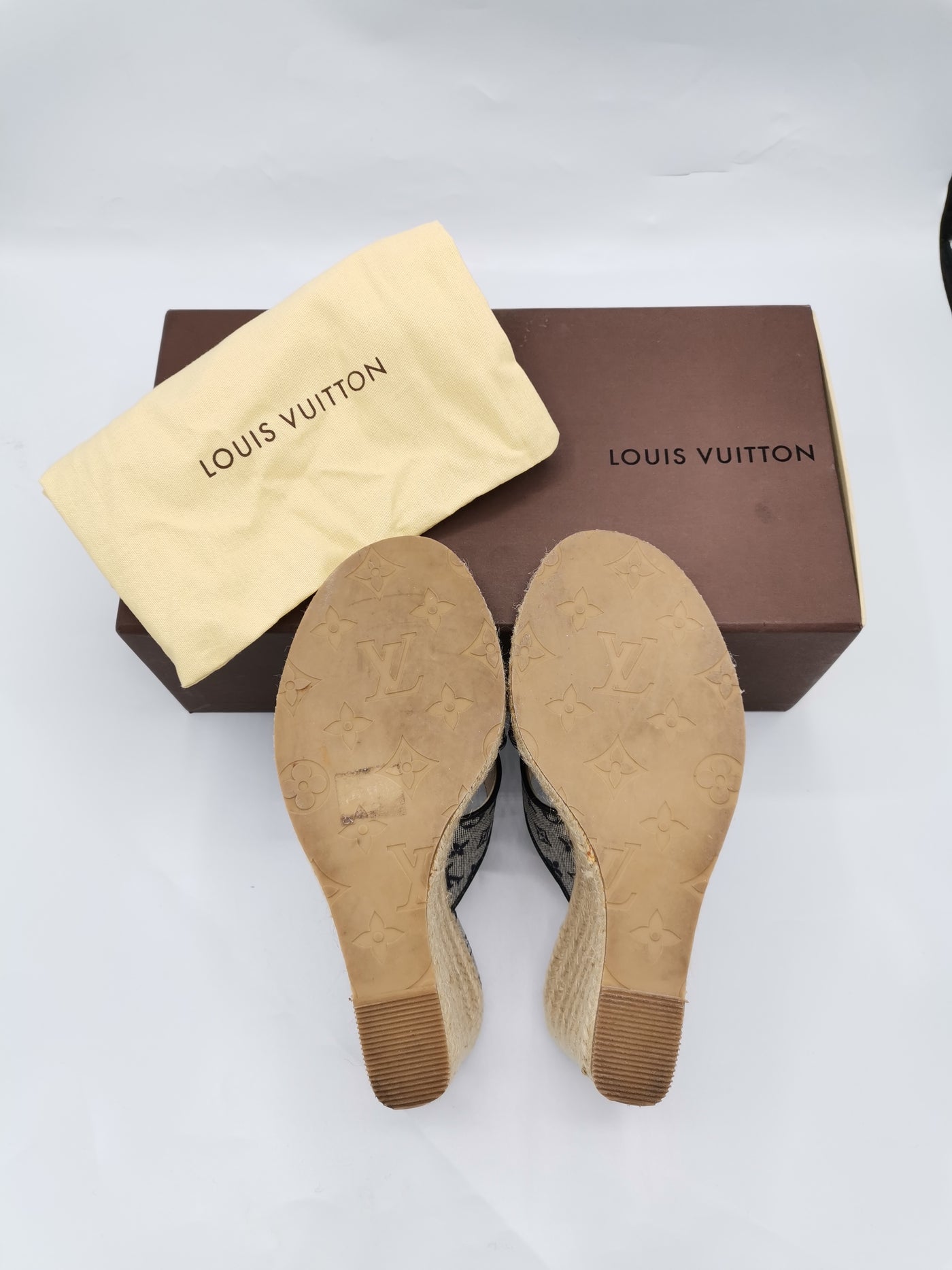 LOUIS VUITTON Monogram Mules Wedges size 36.5 with box