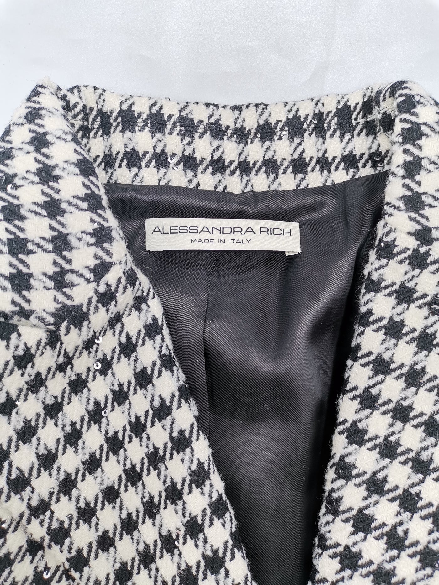 ALESSANDRA RICH Houndstooth sequin crystals jacket size 8uk RRP: $1675