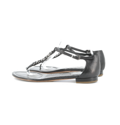 CHANEL black silver chain sandals size 39