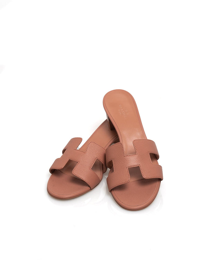 Hermes Rose Aube Epsom Leather Oasis Slide Sandals Size 37 Hermes
