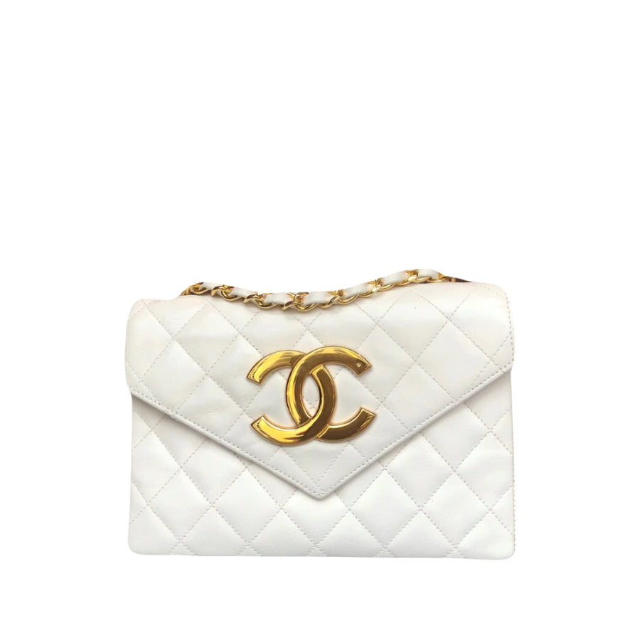 CHANEL Rare 1989 Mini Envelope Flap Bag White CC 24K GHW