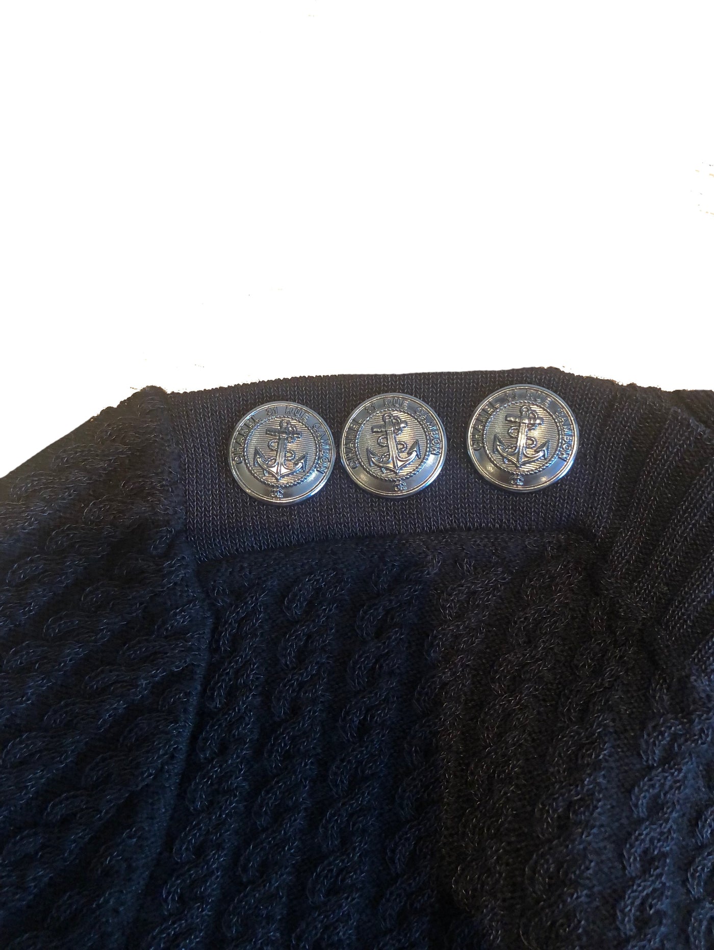 CHANEL black cable knit top with silver buttons size 36