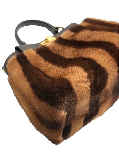 FENDI Mini Peekaboo Brown fur stripes handbag