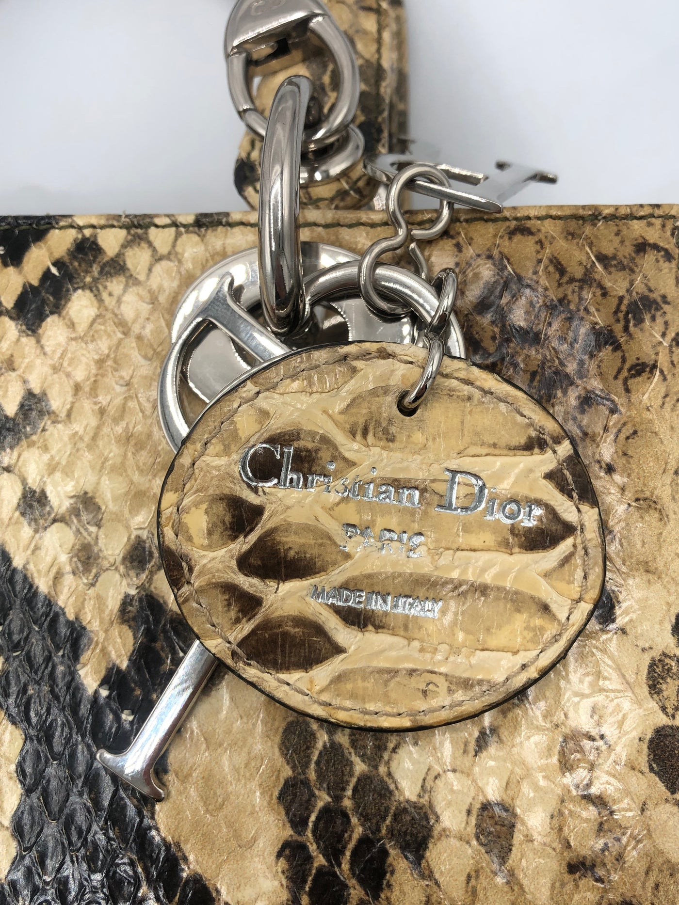 DIOR Lady Dior Medium exotic skin ( snakeskin natural ) handbag with long strap