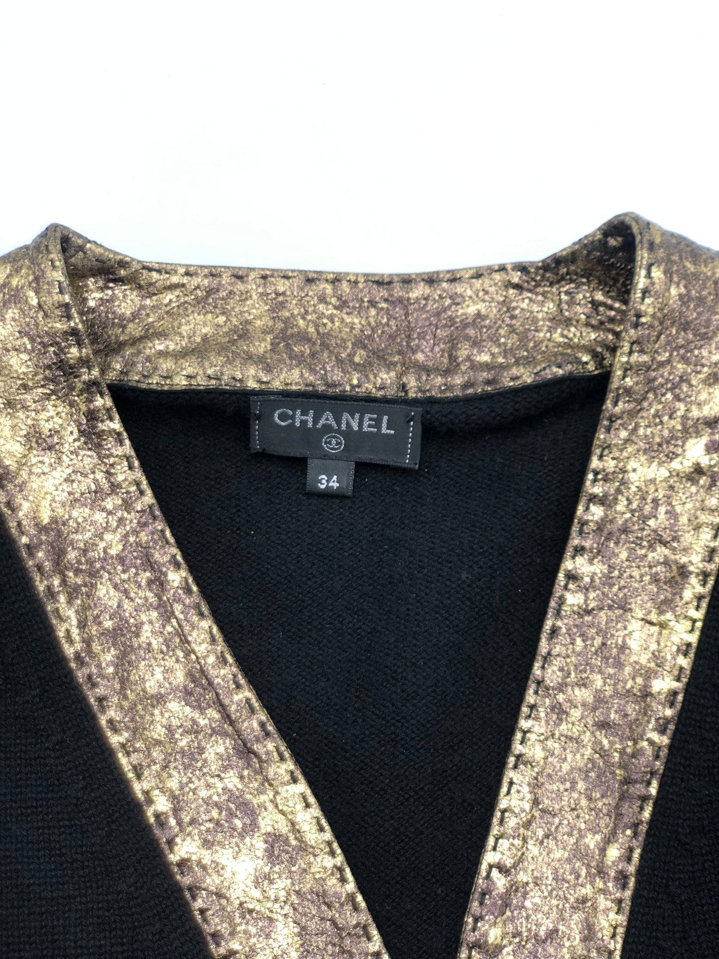 CHANEL Cashmere Cardigan Jacket with gold trim size 34