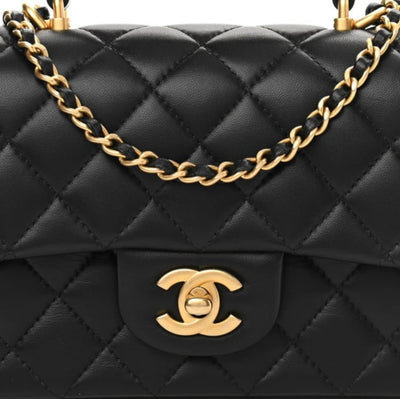 CHANEL top handle lambskin bag with gold hardware