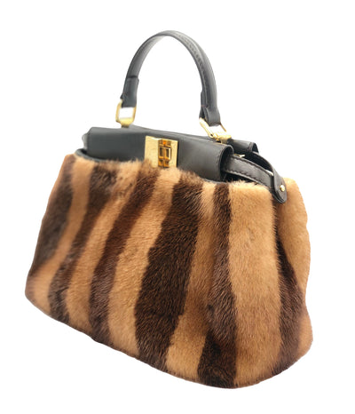 FENDI Mini Peekaboo Brown fur stripes handbag