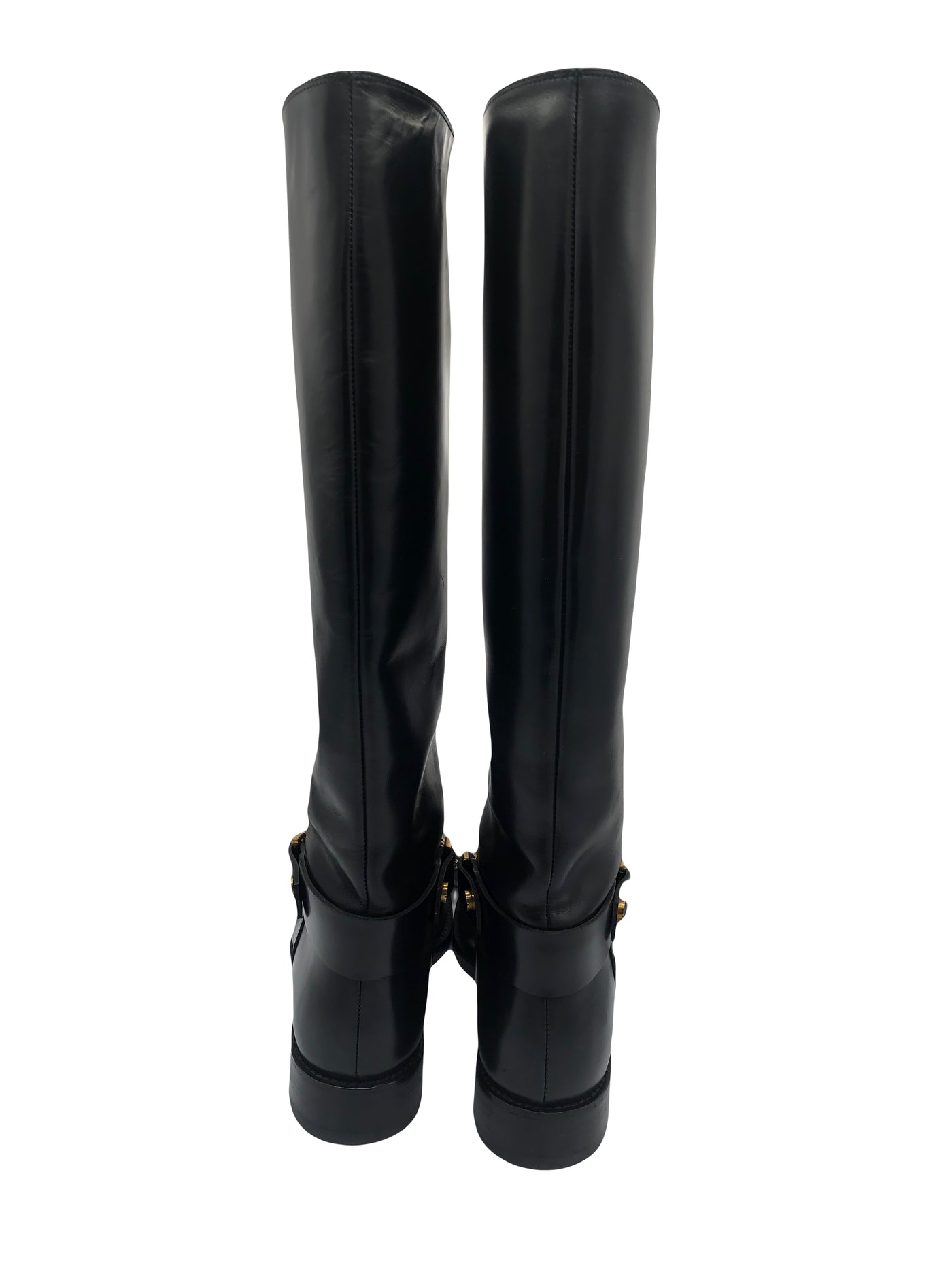 LANVIN leather riding boots with antique gold chain size 39
