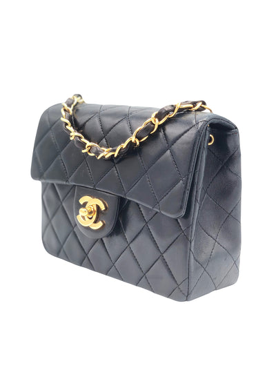 CHANEL VINTAGE Mini Square flap Navy Lambskin and 24ct Gold Hardware 1986-1988